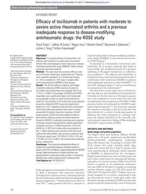 PDF Efficacy Of Tocilizumab In Patients With Moderate To Severe