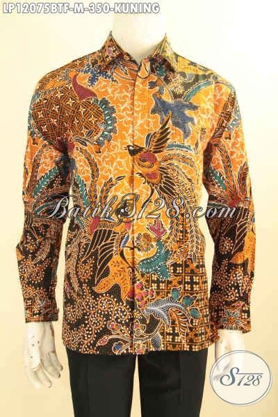 Kemeja Batik Pria Elegan Lengan Panjang Warna Kuning Motif Elegan Jenis