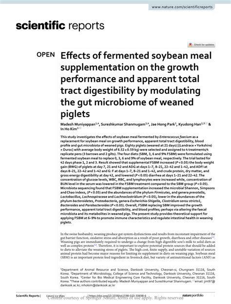 PDF Effects Of Fermented Soybean Meal Supplementation On The Growth