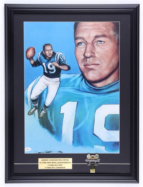 Johnny Unitas Signed Le Colts 18x24 Custom Framed Lithograph Display