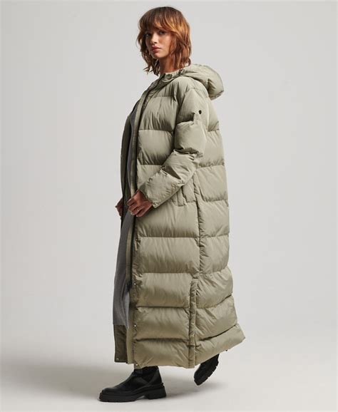 Femme Doudoune maxi à capuche Kaki Clair Superdry FR