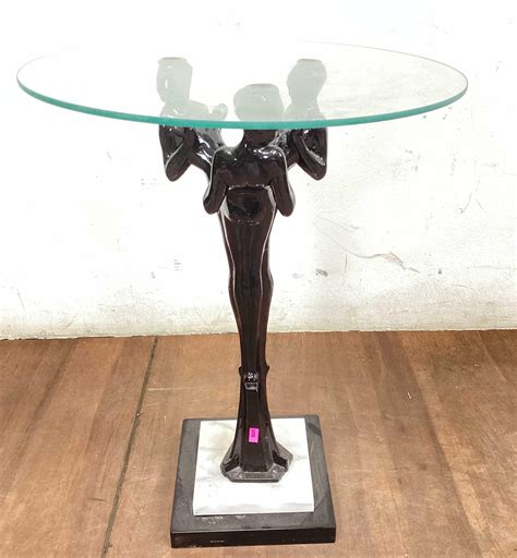 Lot Art Deco Influenced Metal Nude Female Accent Table