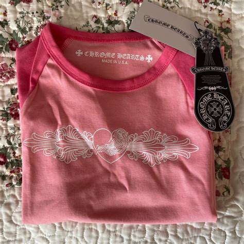 Chrome Hearts Women S Pink And White T Shirt Depop