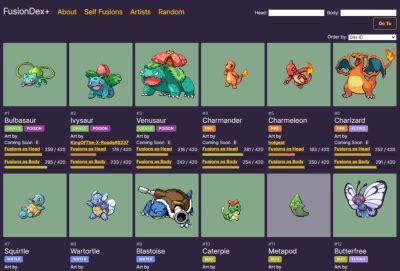 Pokémon Infinite Fusion Pokédex Fusiondex Todas las Fusiones