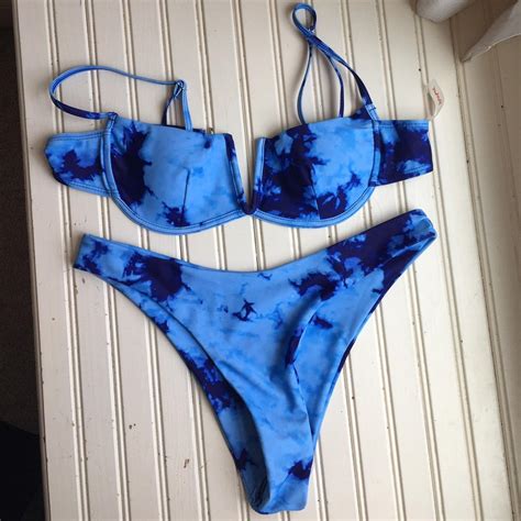 Blue Tie Dye V Underwire Bikini Set Brand New Size Depop