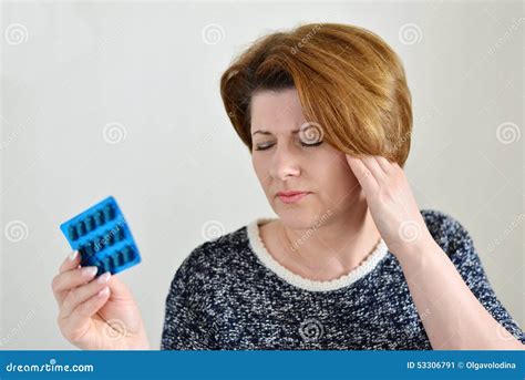 Adult Woman Taking A Pill For Headache Stock Image Image Of Head