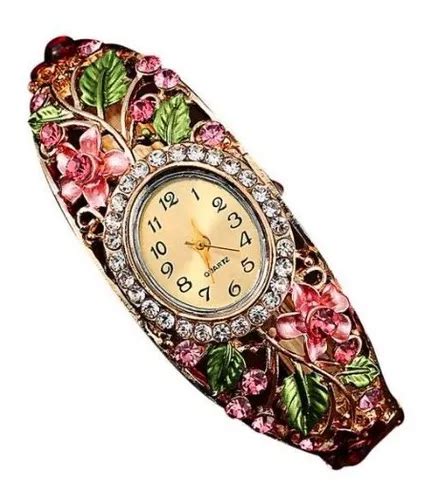 Reloj Elegante Floral Pulsera Dama Cristales Mercadolibre