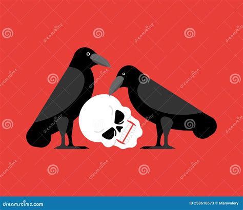 Black Raven and Skull. Black Crow Symbol of Death Stock Vector ...