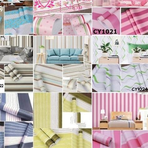 Jual Ready Stock DTG Wallpaper Dinding All Motif Garis Salur Kembang