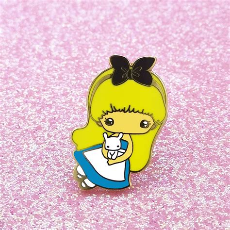 Alice Wonderlands Hard Enamel Pin Cute Cartoons Dress Girl And Rabbit