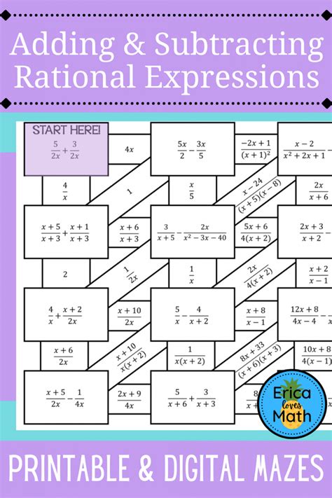 Adding And Subtracting Rational Expressions Activity Martin Lindelof