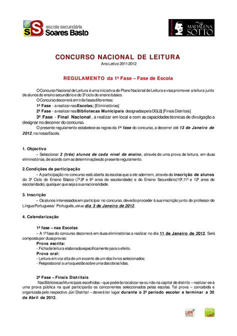 Regulamento Do Concurso Nacional De Leitura By Biblioteca Escolar