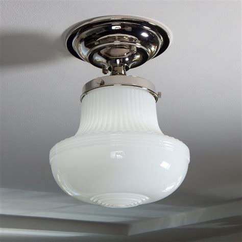 Flush Mount Utility Ceiling Light Fixture Vintage Glass Shade New Ul