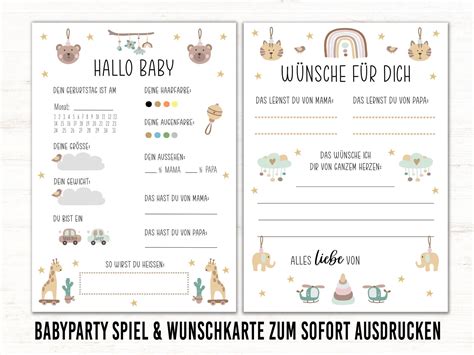 Babyparty Spiele Babyshower Wünsche für Babys pdf Boho Spielzeug