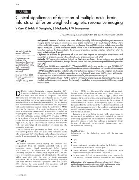 Pdf Clinical Significance Of Detection Of Multiple Acute Brain