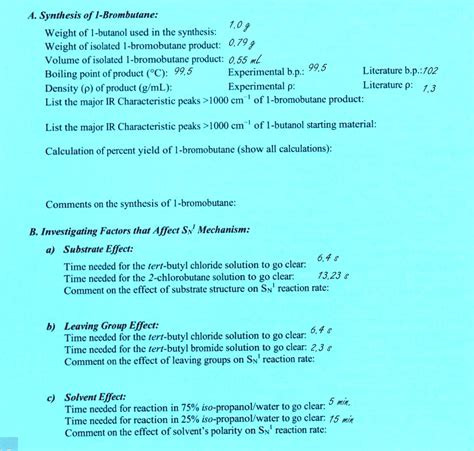 SOLVED: A: Synthesis of 1-Bromobutane: Weight of 1-butanol used in the ...