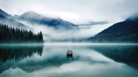 A Beautiful Desktop Wallpaper Featuring A Tranquil Lake With Mist