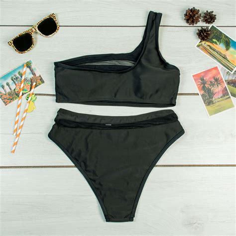 Strój Kąpielowy damski bikini wysoki stan z siateczką czarny S Sapphire Fashion