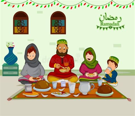 Apreciação Muçulmana Feliz Da Família Iftar Para a Celebração De Eid Na