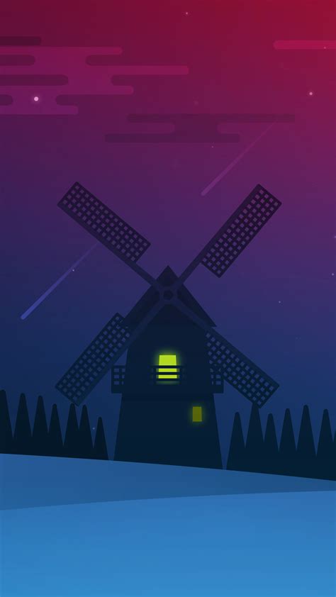 324864 Moon Night Minimalist Windmill Illustration Digital Art