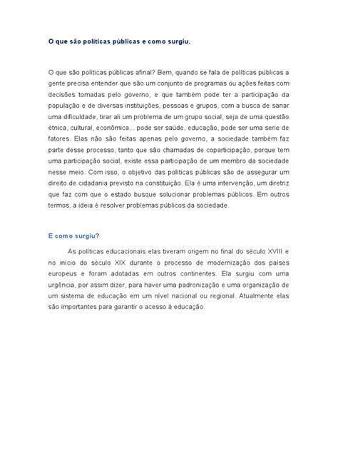 O Que São Políticas Públicas E Como Surgiu Introdução Pdf