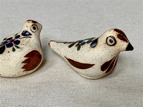 Mexican Tonala Pottery Bird Figurines Vintage Folk Art Hand Painted