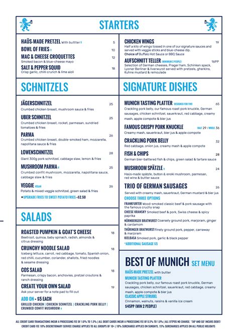 Carte Et Menus Munich Brauhaus South Wharf South Wharf Vic