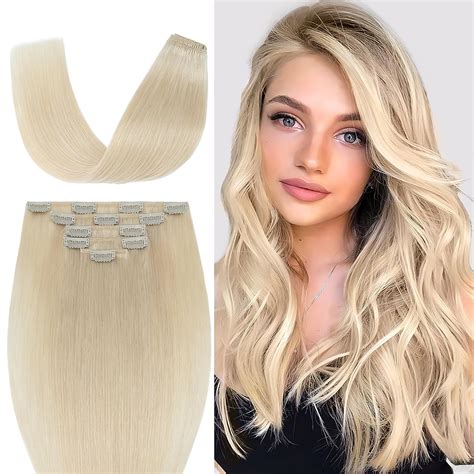 Tess Blond Echthaar Extensions Clip Pcs Doppelt Tressen Platinum