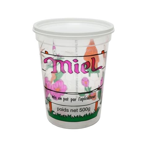 POT PLASTIQUE NICOT 500 GR PEP MIEL 4 COUL TRANSP PEPLIMIEL4COUL