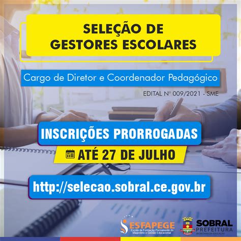 Secretaria De Educação Prefeitura De Sobral Prorroga Inscrição Para