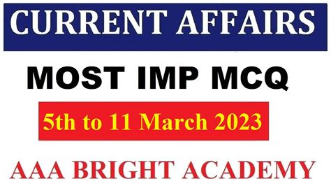 Weekly Current Affairs MCQ Series 05th To 11th March 2023 YouTube