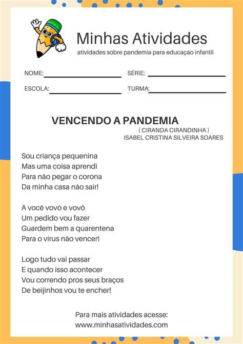 Caderno 9 Atividades sobre Pandemia Educação Infantil