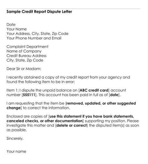 Free Credit Report Dispute Letter Template Sample Word Pdf Eforms