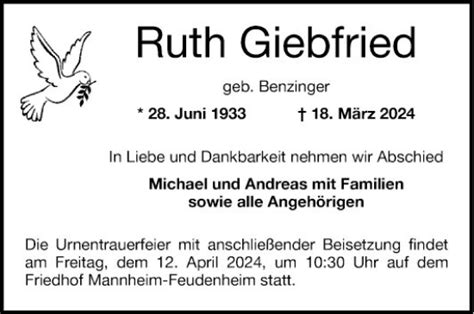 Traueranzeigen Von Ruth Giebfried Trauerportal Ihrer Tageszeitung