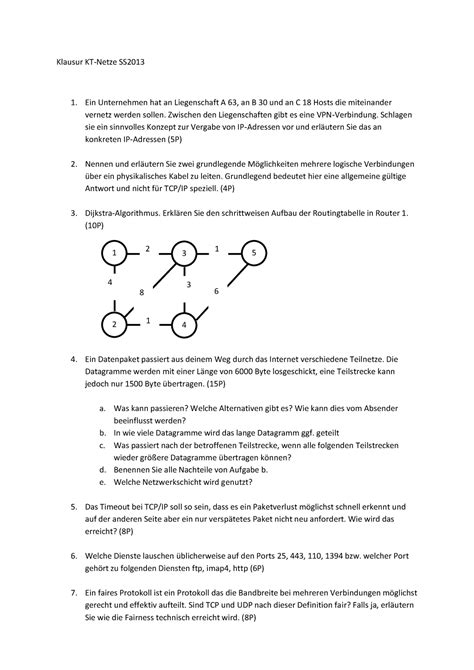 Klausur Ss Klausur Kt Netze Ss Ein Unternehmen Hat An