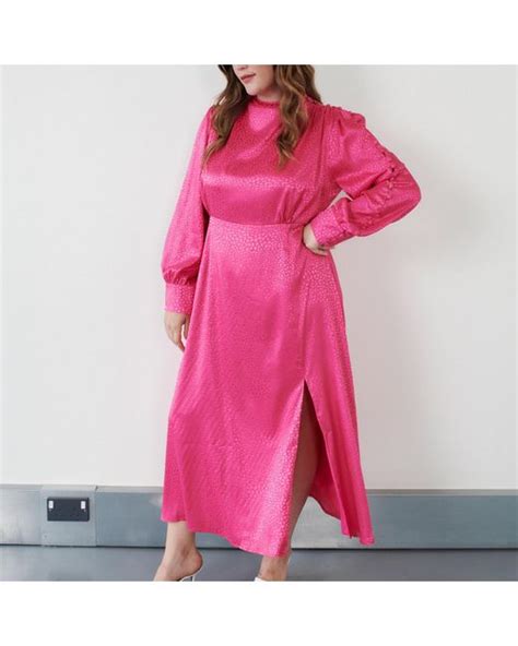 Olivia Rubin Arabella Satin Jacquard Midi Dress In Pink Lyst