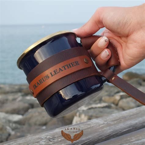 Personalized Enamel Mugs Handmade Mug Covered In Genuine Leather