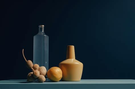 Premium AI Image A Bottle Of Oil A Lemon And A Bottle Of Oil Sit On