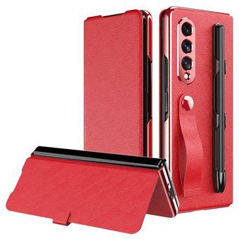 Capa Magunivers Pu Textura De Lichia Magn Tica Apoio Vermelho