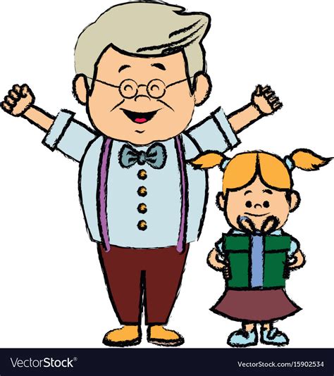 Cute Grandpa With Granddaughter Funny Together Vector Image