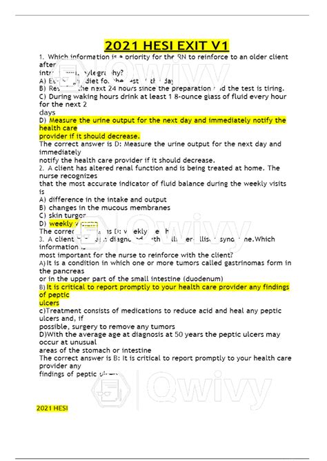 2021 Hesi Rn Exit V1 Latest 2021 Correct And Complete Exam Study Guide