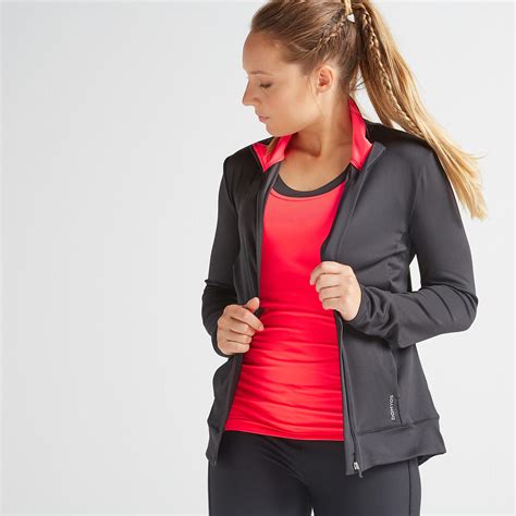 Womens Fitness Cardio Training Jacket 100 Blackpink Domyos By