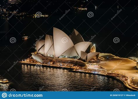 Aerial View of the Beautiful Sydney Opera House Illuminated at Night ...