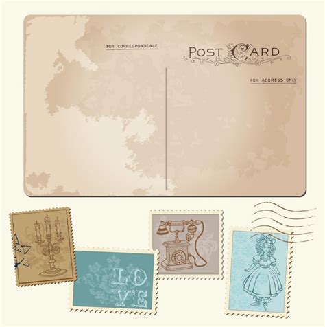 Premium Vector | Vintage postcard and postage stamps