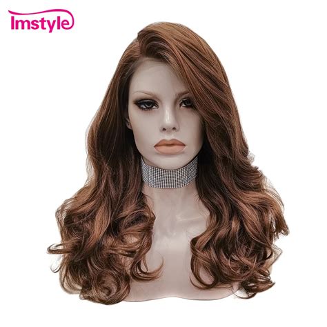 Imstyle Brown Lace Wig Wavy Synthetic Lace Front Wig Mixed Color Heat