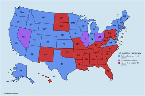 Life Expectancy Gender Gap In Us States Map Community College U S States