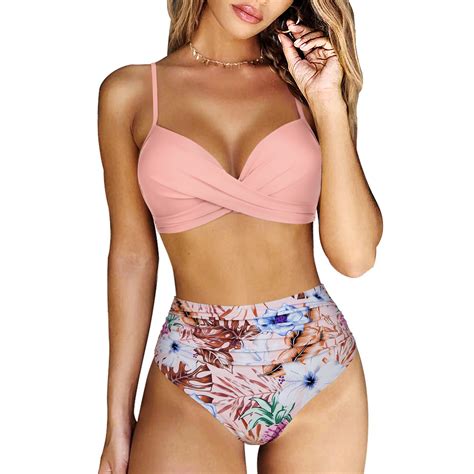 Rxrxcoco High Waist Bikini Set Sexy Criss Cross Push Up Two Pieces