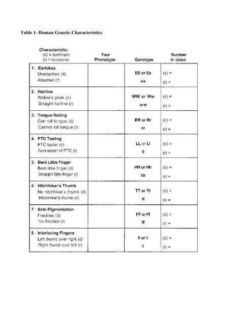 Genetic Traits Chart