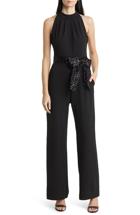 Eliza J Sequin Bow Detail Sleeveless Jumpsuit Black Editorialist