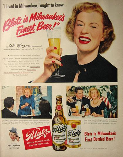 1950 Blatz Beer Ad Uta Hagen Vintage Beer Liquor Ads